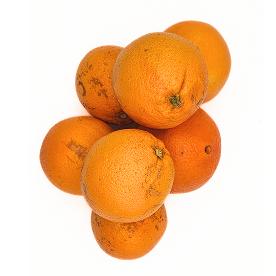 Stack of oranges on a white background