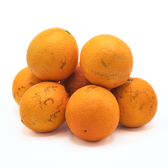 Stack of oranges on a white background