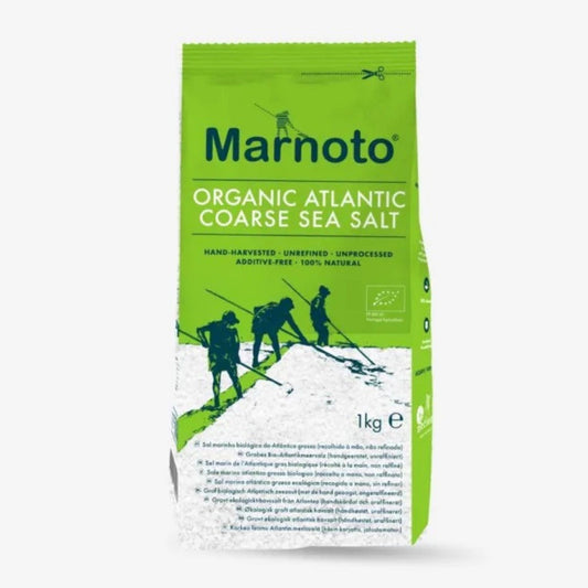 Necton Marnoto organic Atlantic coarse sea salt packaging on a white background