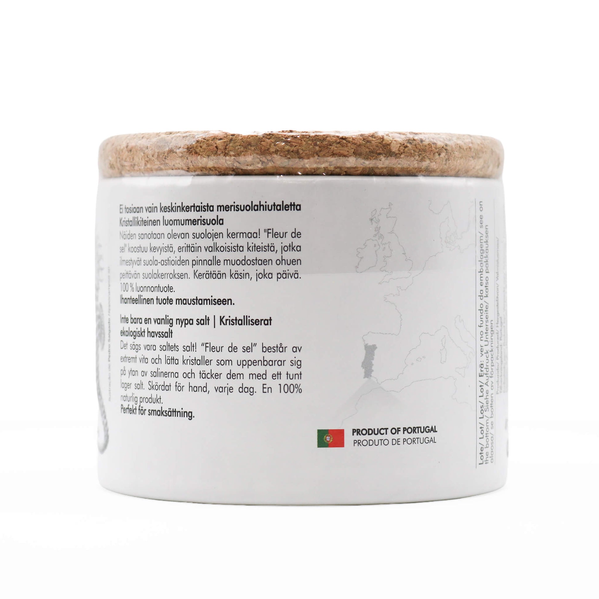 Container with a cork lid on a white background